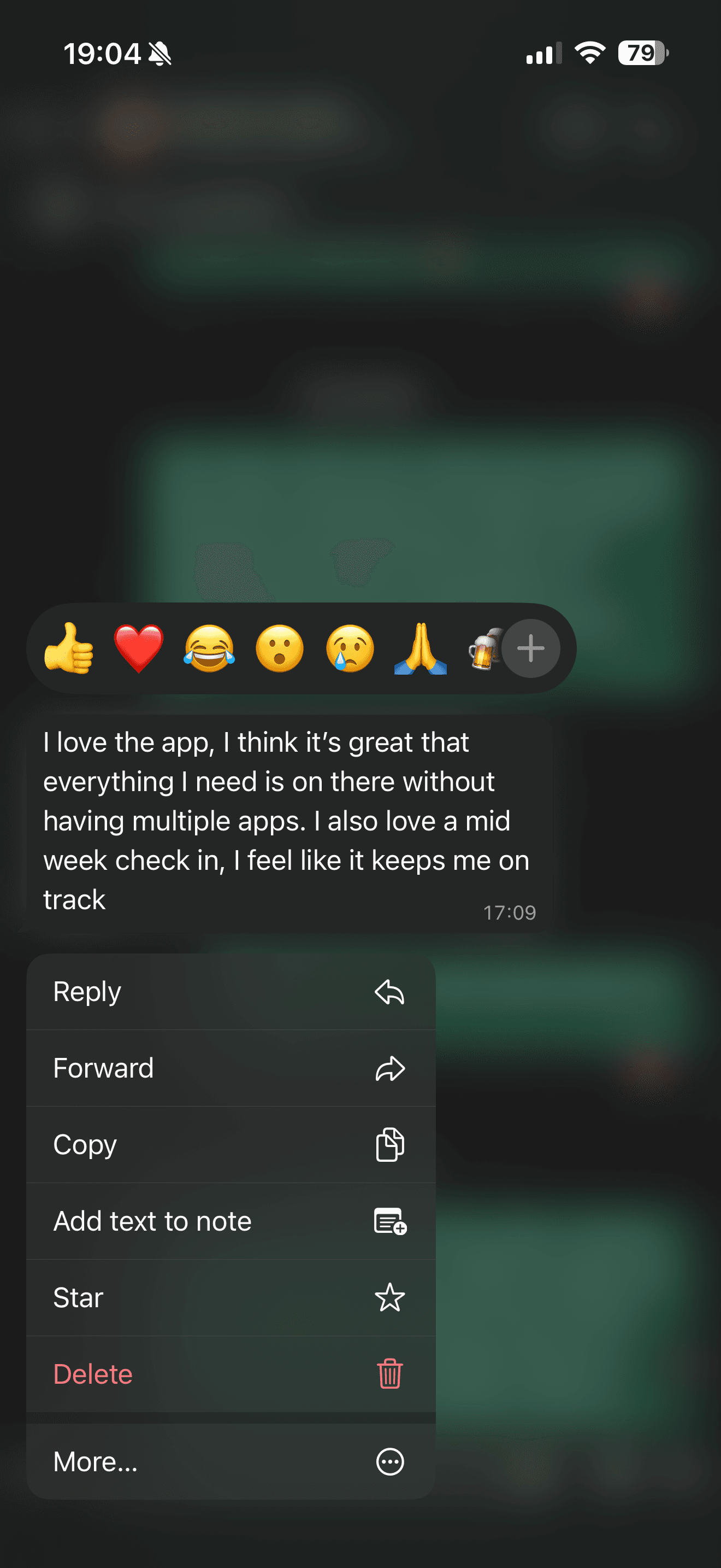 Client message about coaching accountability and midweek check-ins